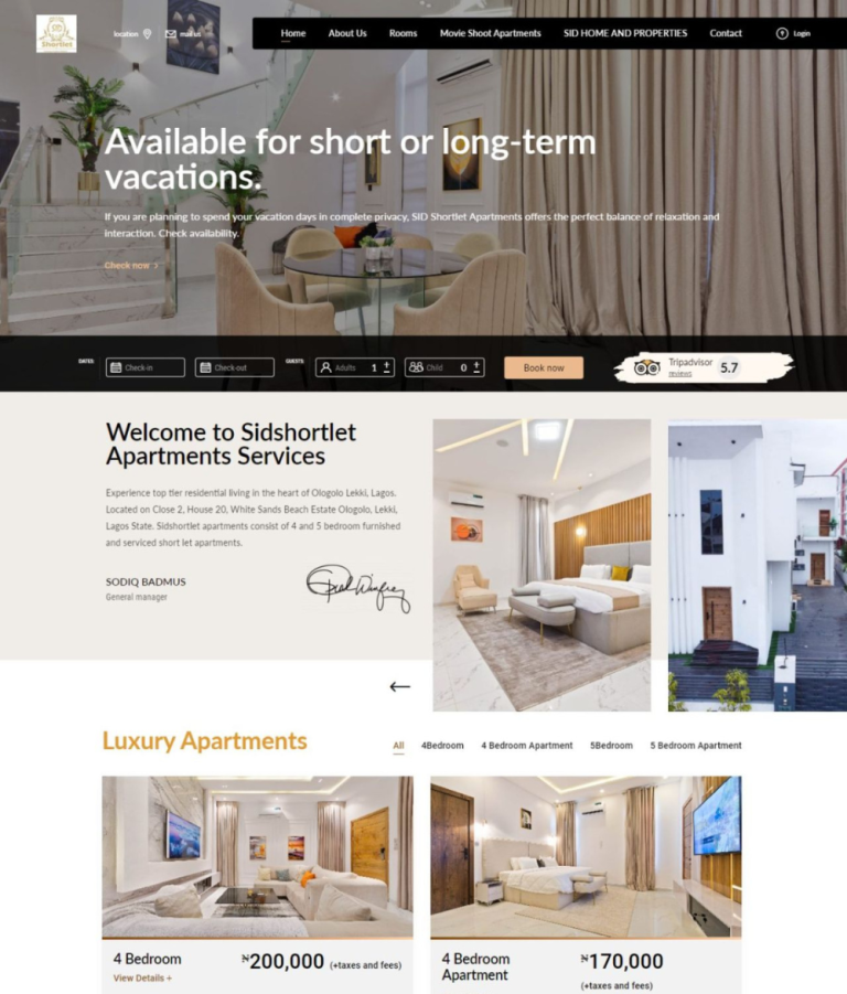 SIDshortlet Apartment – Website